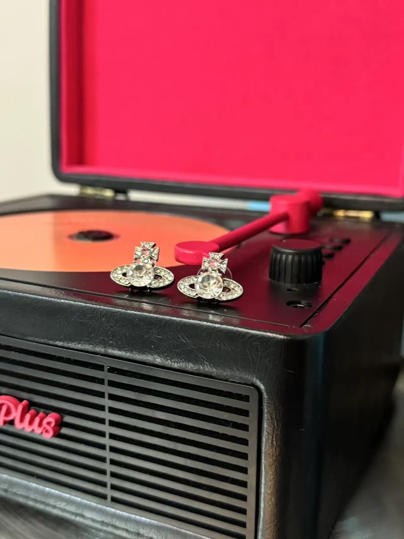 合金耳饰 大粉满锆平面耳钉时尚小众个性素款ED037