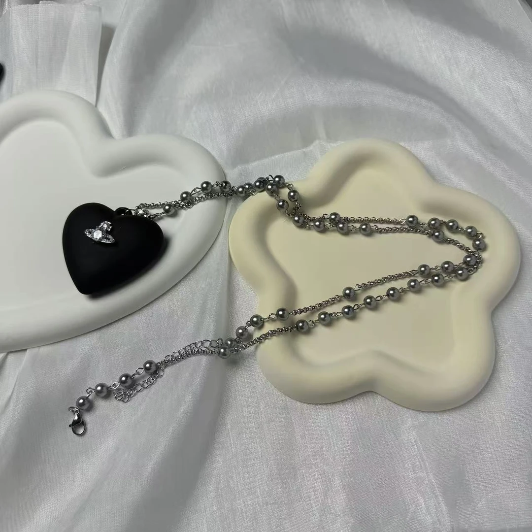 合金项链 YM小西黑色爱心项链气质白色时尚百搭复古法式优雅女士