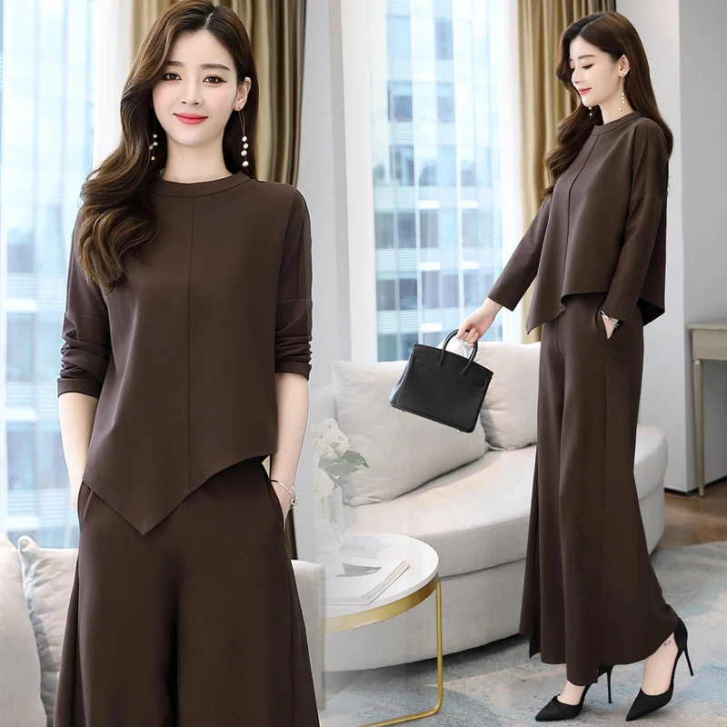 高端阔腿裤套装女2024秋装新款大码宽松时尚婆婆妈妈装两件套洋气
