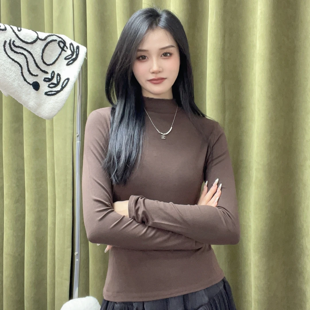 欧货半高领秋冬款纯色大码内搭长袖打底衫t恤女显瘦百搭洋气上衣