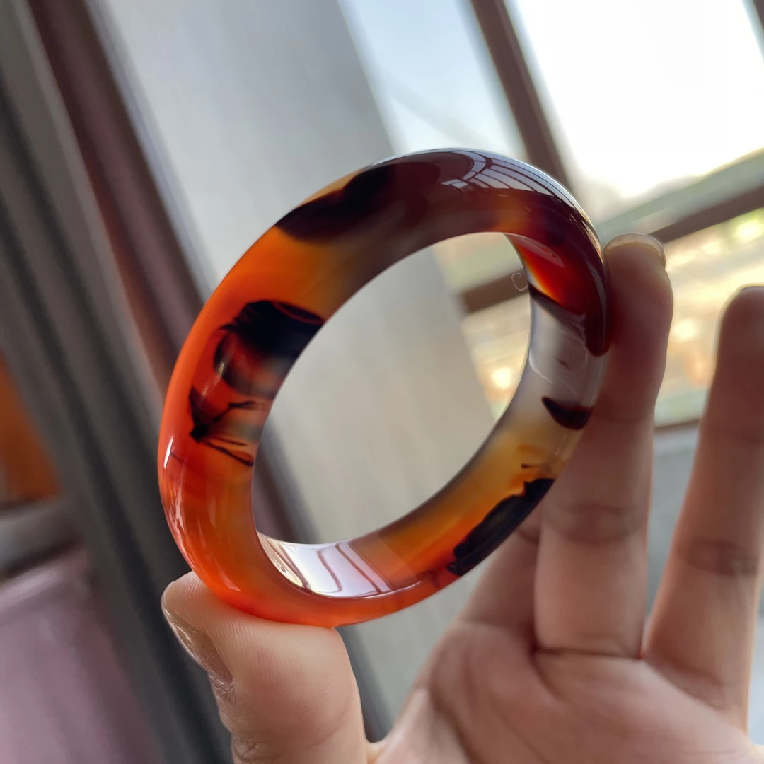 51.6口径《红玫瑰》天然玛瑙意境飘花象形红玛瑙手镯（036）