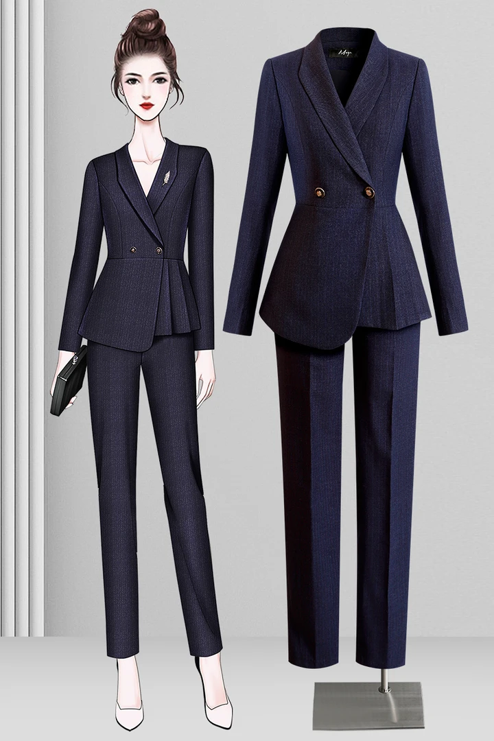 长袖蓝色时尚西服面试商务上班女神范西装气质时尚西服工作服商务