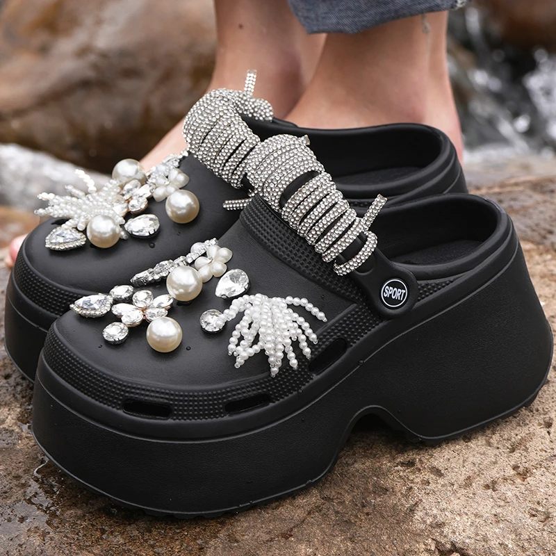 厚底增高洞洞鞋女夏季2024新款外穿百搭EVA防滑沙滩包头凉拖鞋女