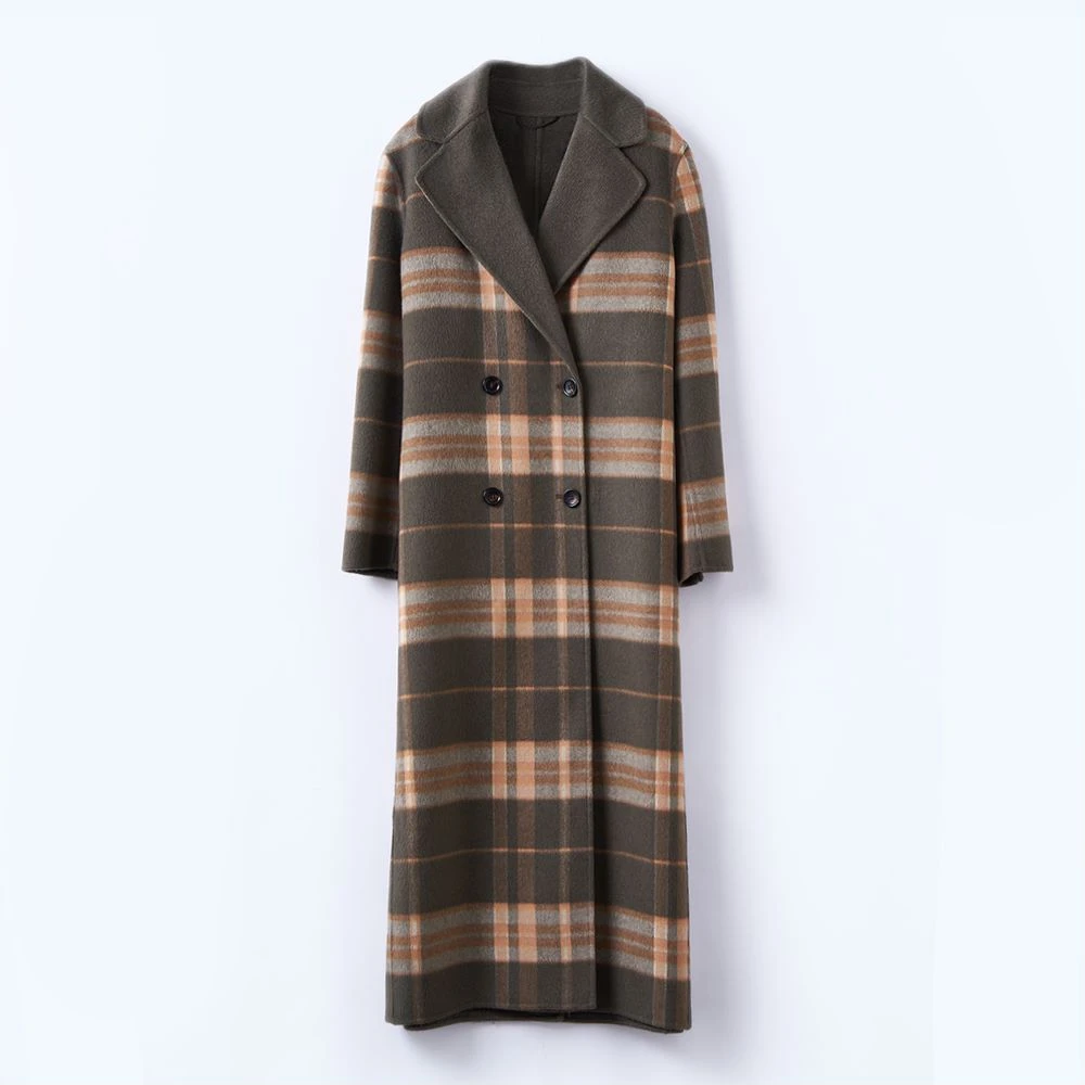 越月越Y26090时尚女士双面呢中长款毛呢大衣气质百搭秋冬双排扣