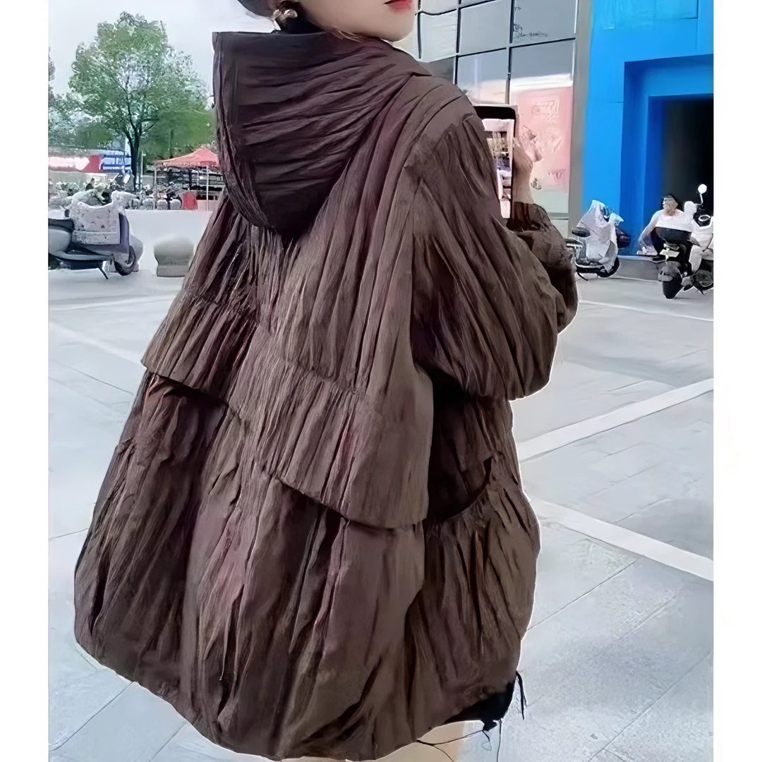 大码2024秋冬季新款个性口袋褶皱韩版百搭长袖连帽棉衣套女1332潮