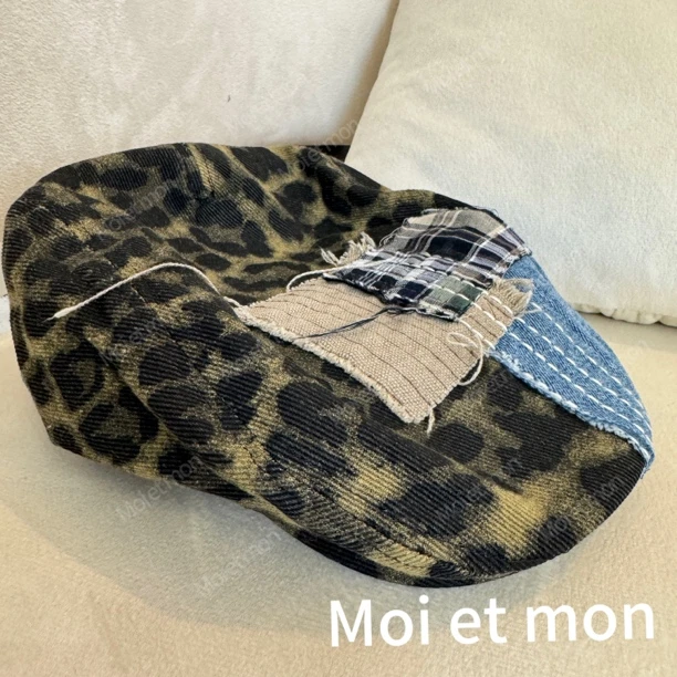 【Moi et mon】秋款复古格子豹纹格纹百搭时尚棋盘格帽子
