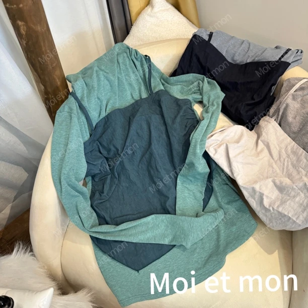 【Moi et mon】冬季小众设计师长袖两件套宽松纯色拼接打底上衣