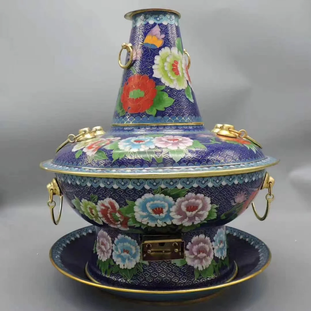 景泰蓝【真】铜胎掐丝珐琅纯紫铜电碳两用水洗电锅家用商用锅具