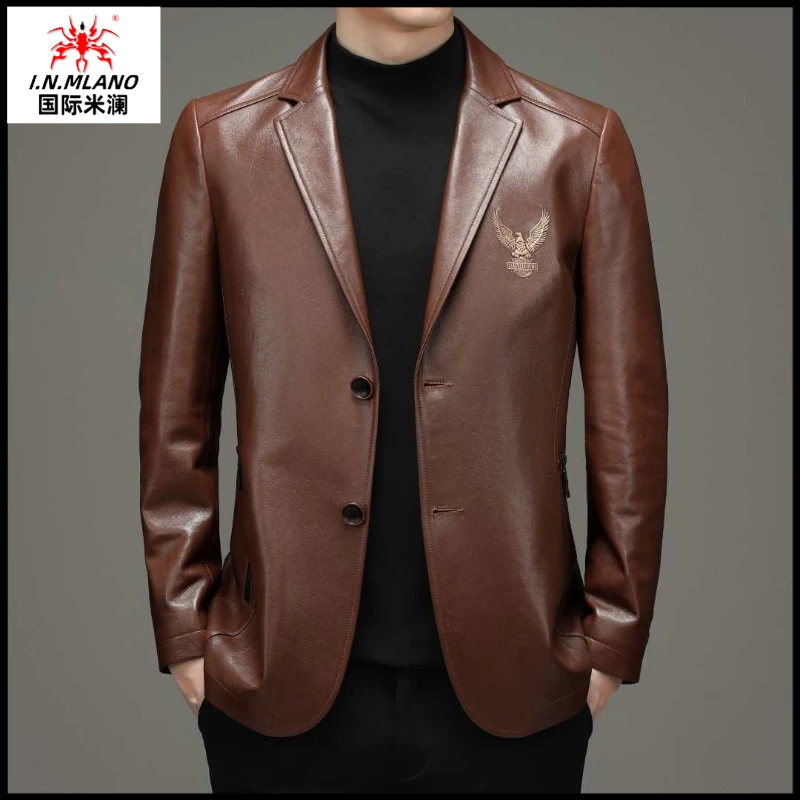 【绵羊皮皮衣】秋冬季男士头层真皮皮衣休闲高档西服海宁西装外套男