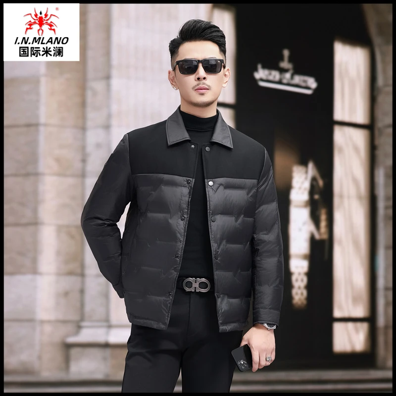 男士短款羽绒夹克男冬季新款中年商务休闲翻领修身轻薄款爆款外套