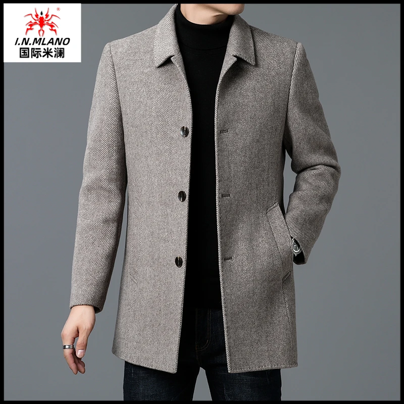 中长款双面呢毛呢羊毛大衣男士加厚呢子休闲中年男装翻领风衣外套