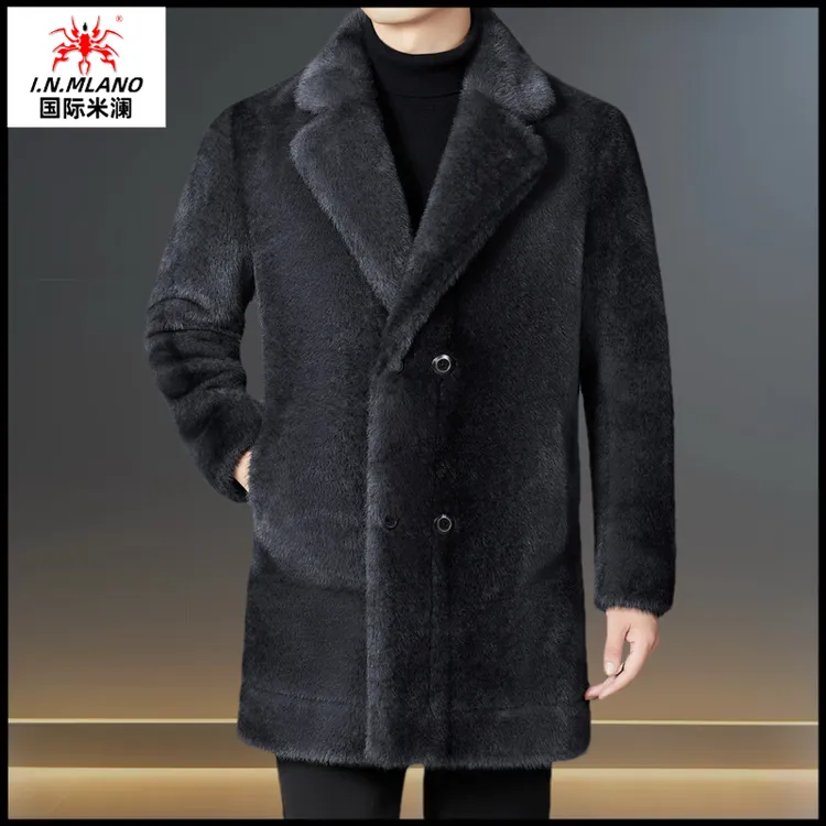 【双面穿】男士新款加绒加厚冬季中长款貂绒外套皮毛一体休闲男装潮