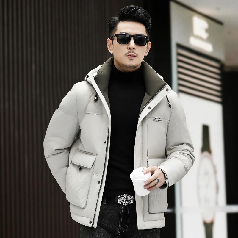 男款羽绒服男新款防风中年男士连帽商务休闲时尚短款潮流外套男