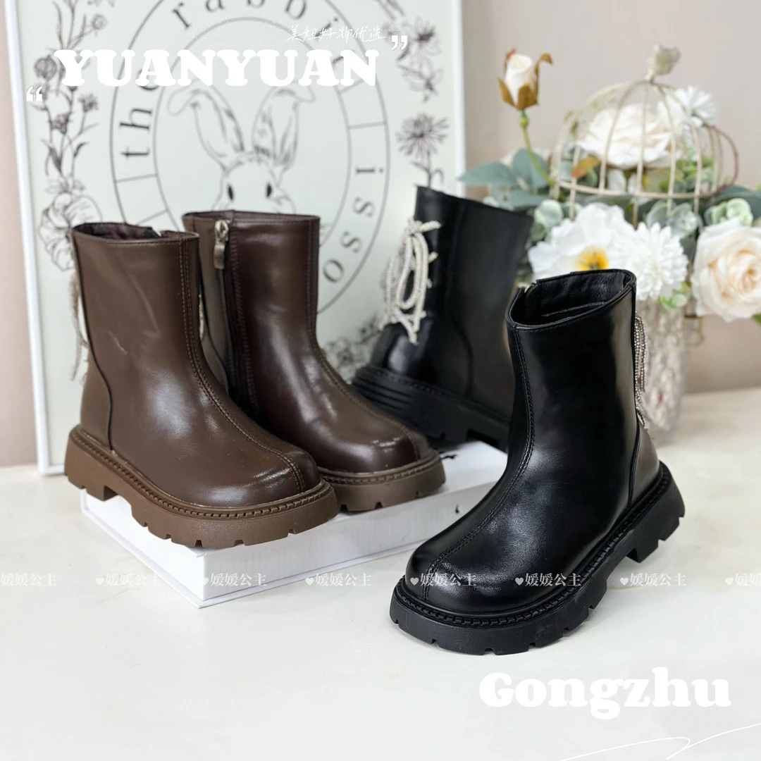 2024冬季女童时尚英伦风加绒短靴64385X092