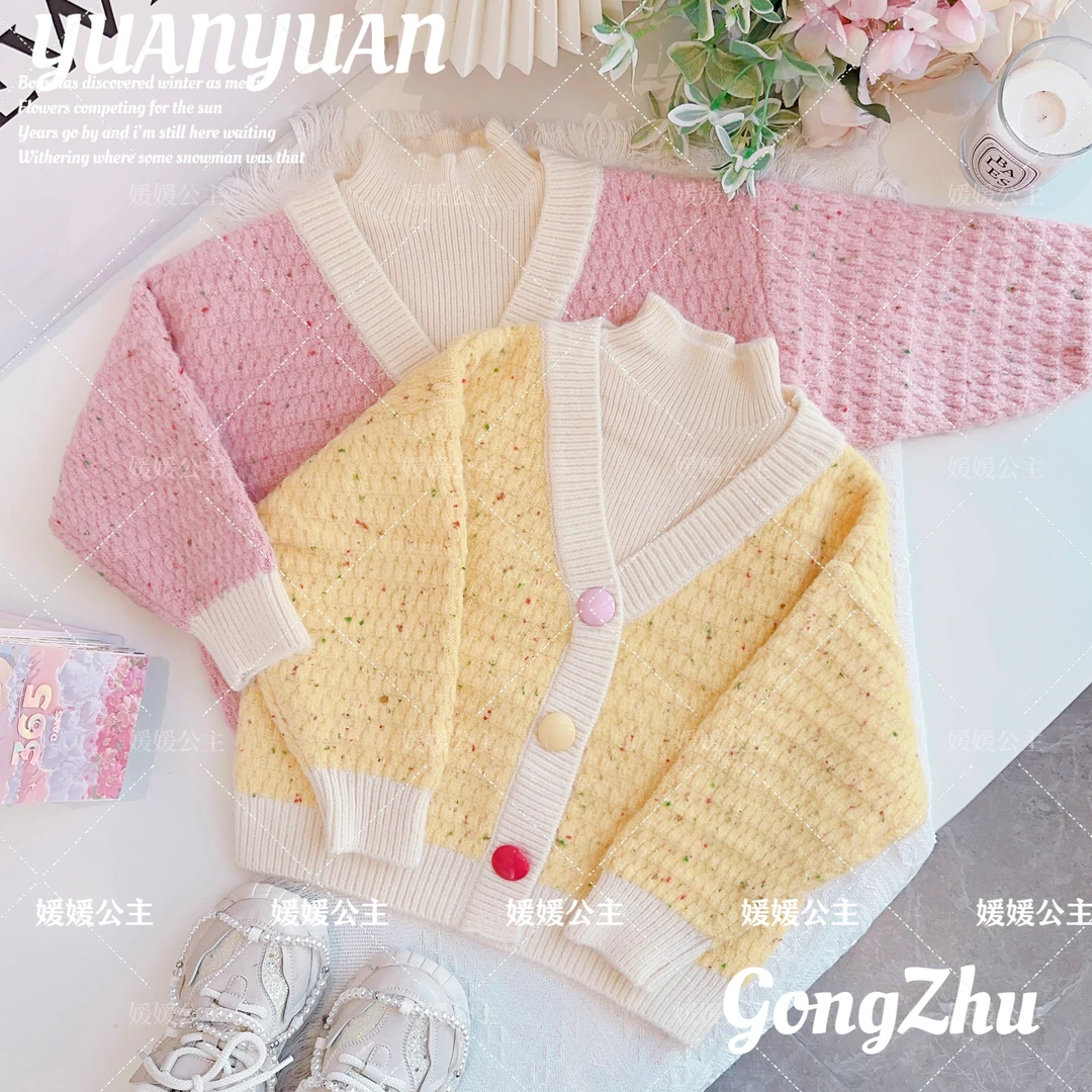 2023冬女童中大童亲子款亮丽针织假两件毛衣64414A034