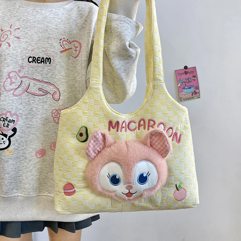 【黄色贝尔】2024女童中大童时尚卡通毛绒单肩包64376X095