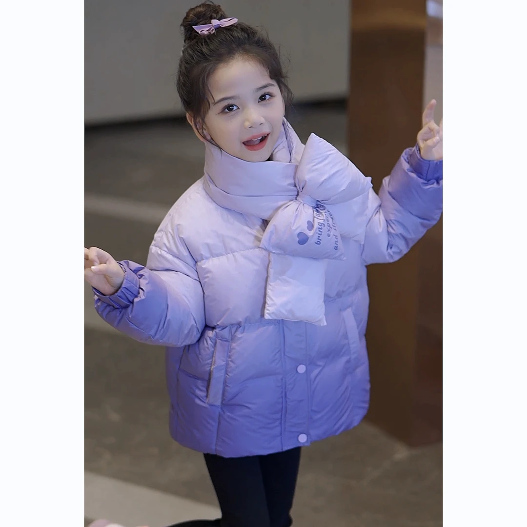 【一梦幽莲】2023冬季女童中大童渐变加厚休闲立领羽绒服13415Q175