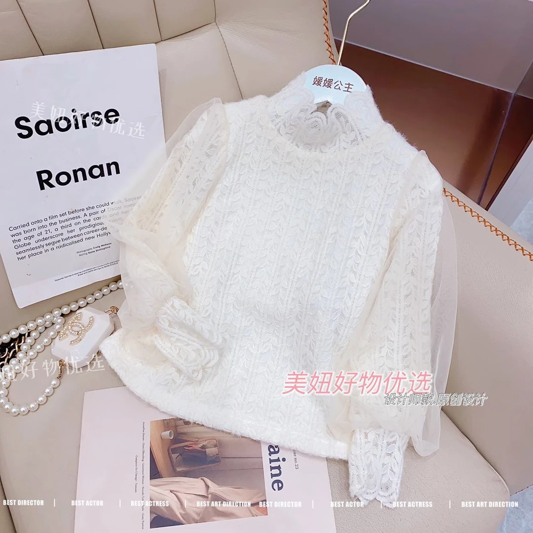 秋冬女童中大童蕾丝碎花镂空百搭时尚加绒打底衫62417S799