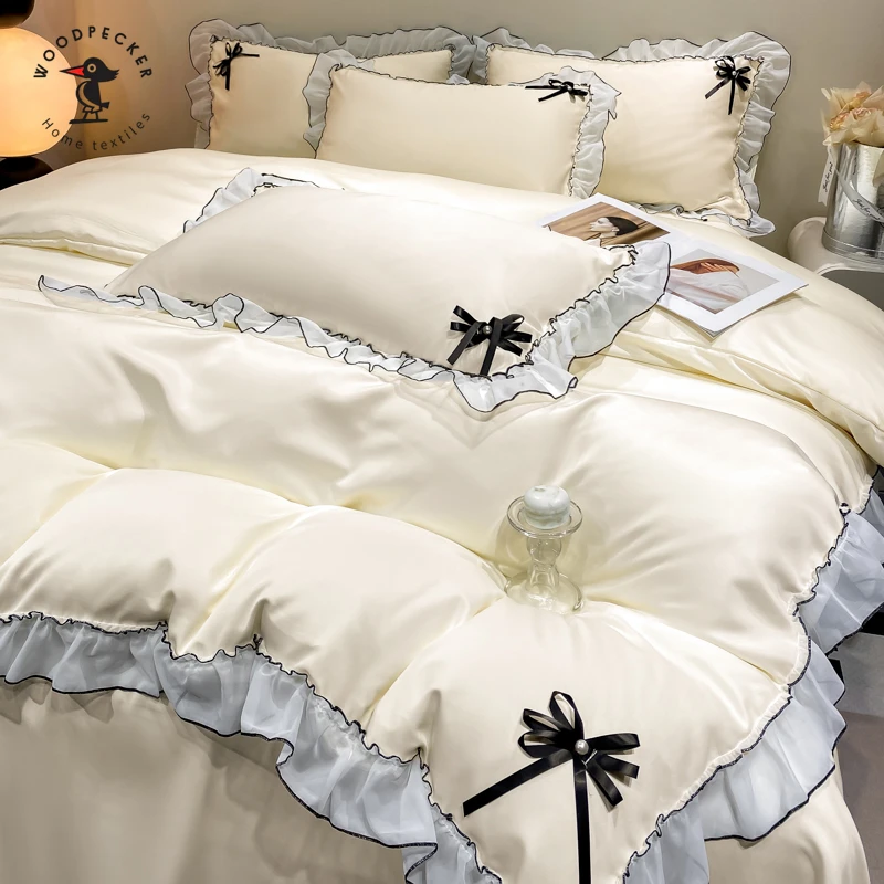 法式花边水洗冰丝床上四件套冰丝被套2024新款床单被罩三件套床品