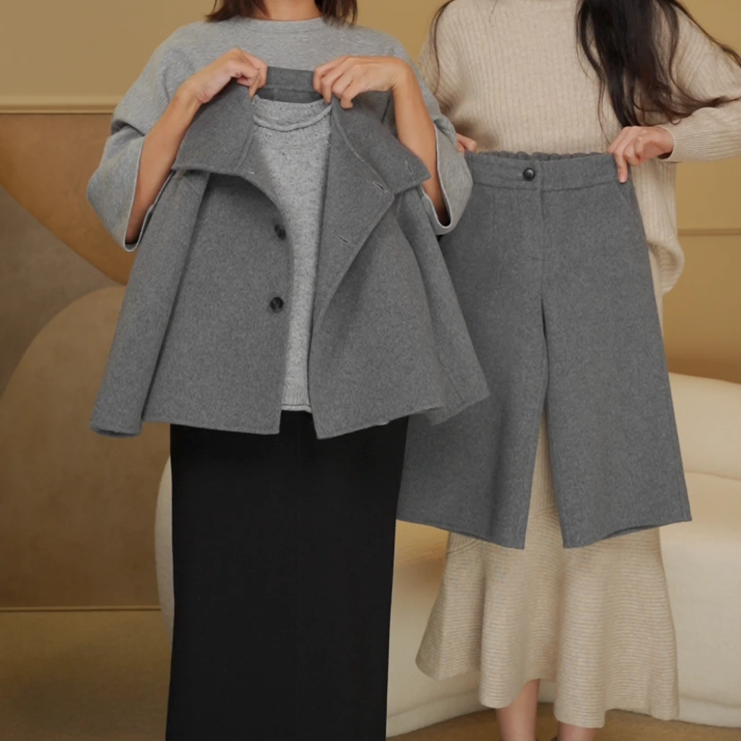 <灰度>【现货，70毛，纯手工双面呢】女童大衣外套呢大衣韩版36Z3683