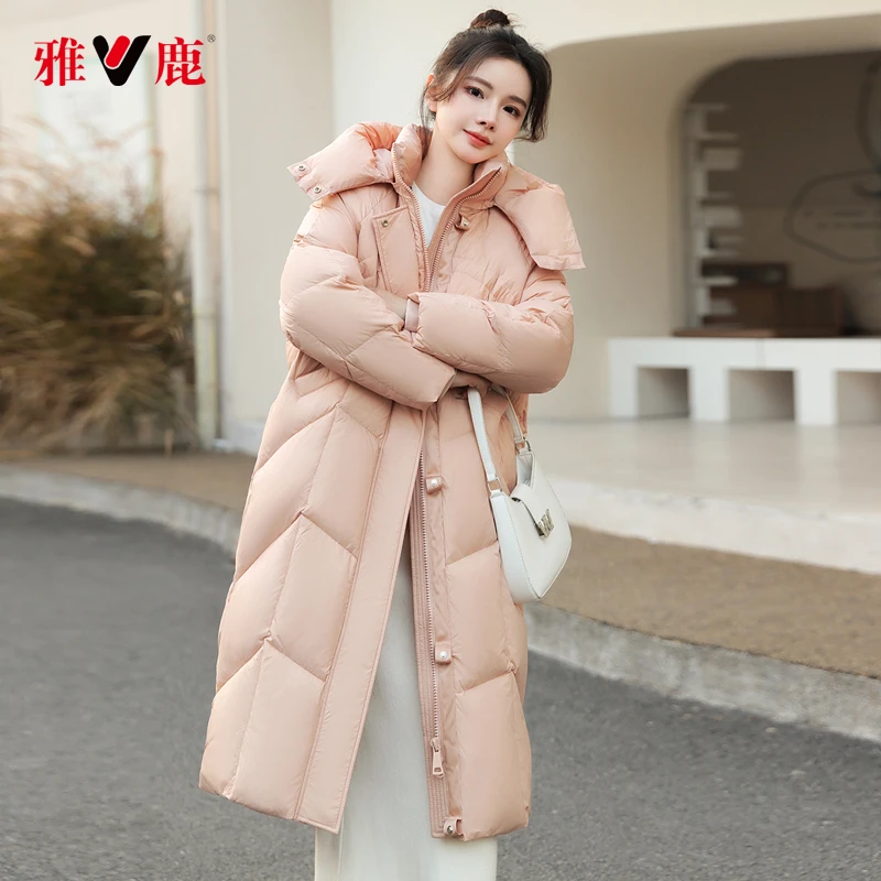 冬季新款羽绒服女长款连帽直筒韩版休闲纯色加厚9508
