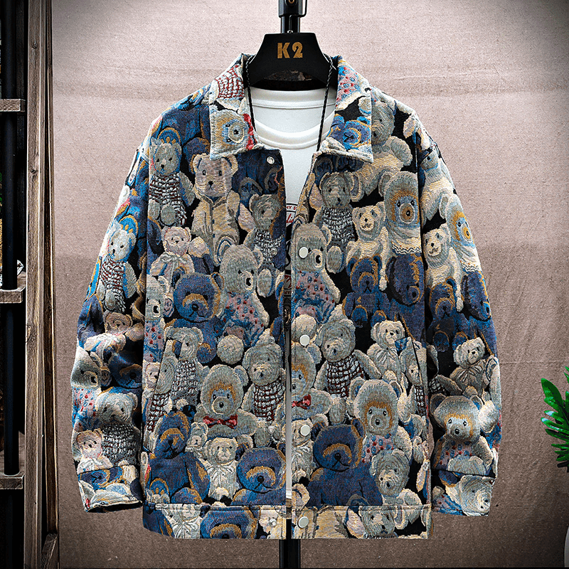 【小扬哥推荐】】秋季新款国潮外套男士翻领复古提花痞帅气休闲百