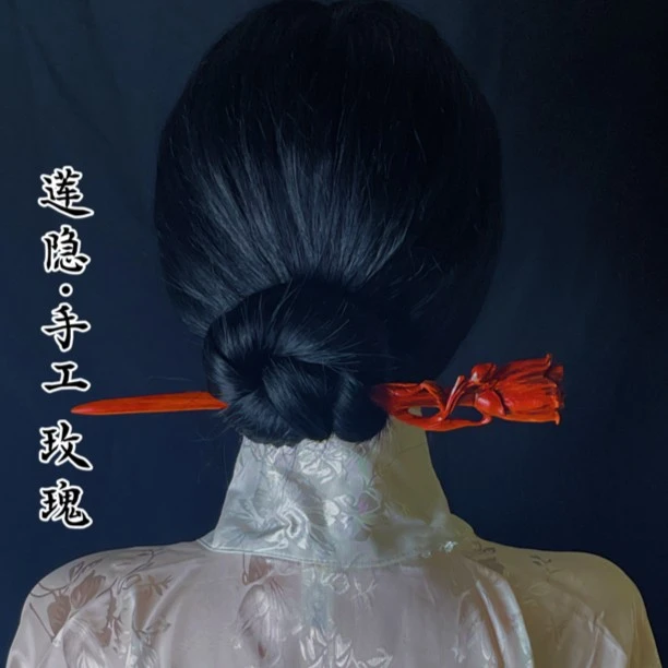 莲隐木作  原创设计紫檀木发簪【玫瑰花】