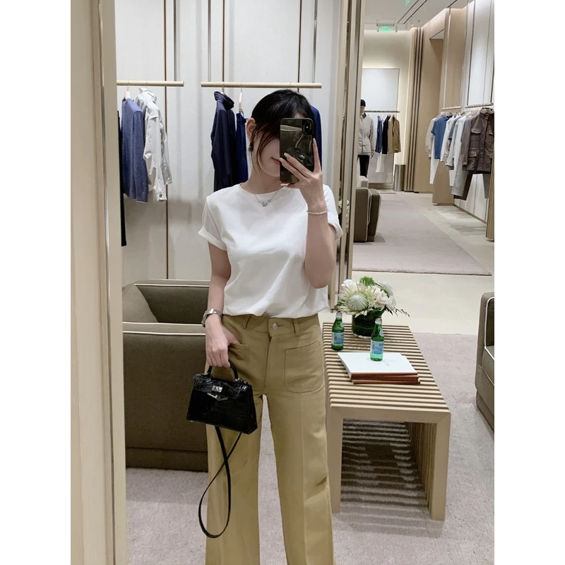 豆豆早安 LP经典版型亚麻棉混纺休闲裤显瘦口袋小个子直筒裤
