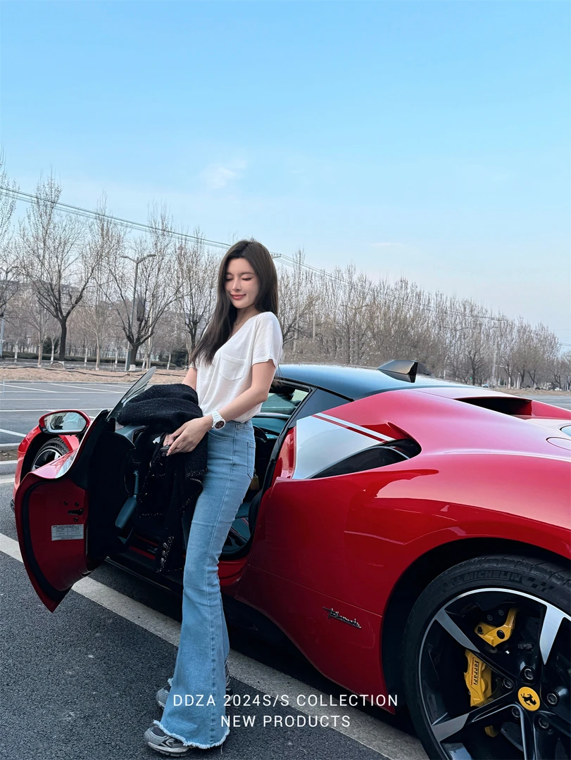 豆豆早安 珍珠桑蚕丝混纺V领T恤女夏百搭慵懒风宽松舒适短袖上衣