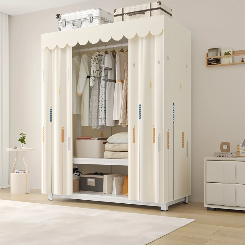 全封闭式货架简易衣柜结实耐用卧室家用出租房组装金属防尘衣帽间