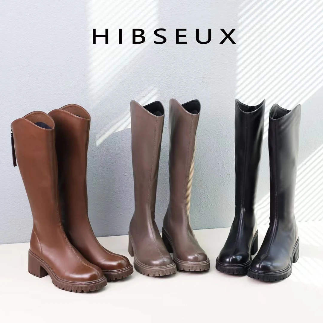 Hibseux/槿奢 2023 小个子秋冬 新款时尚V口高筒弹力靴22-763