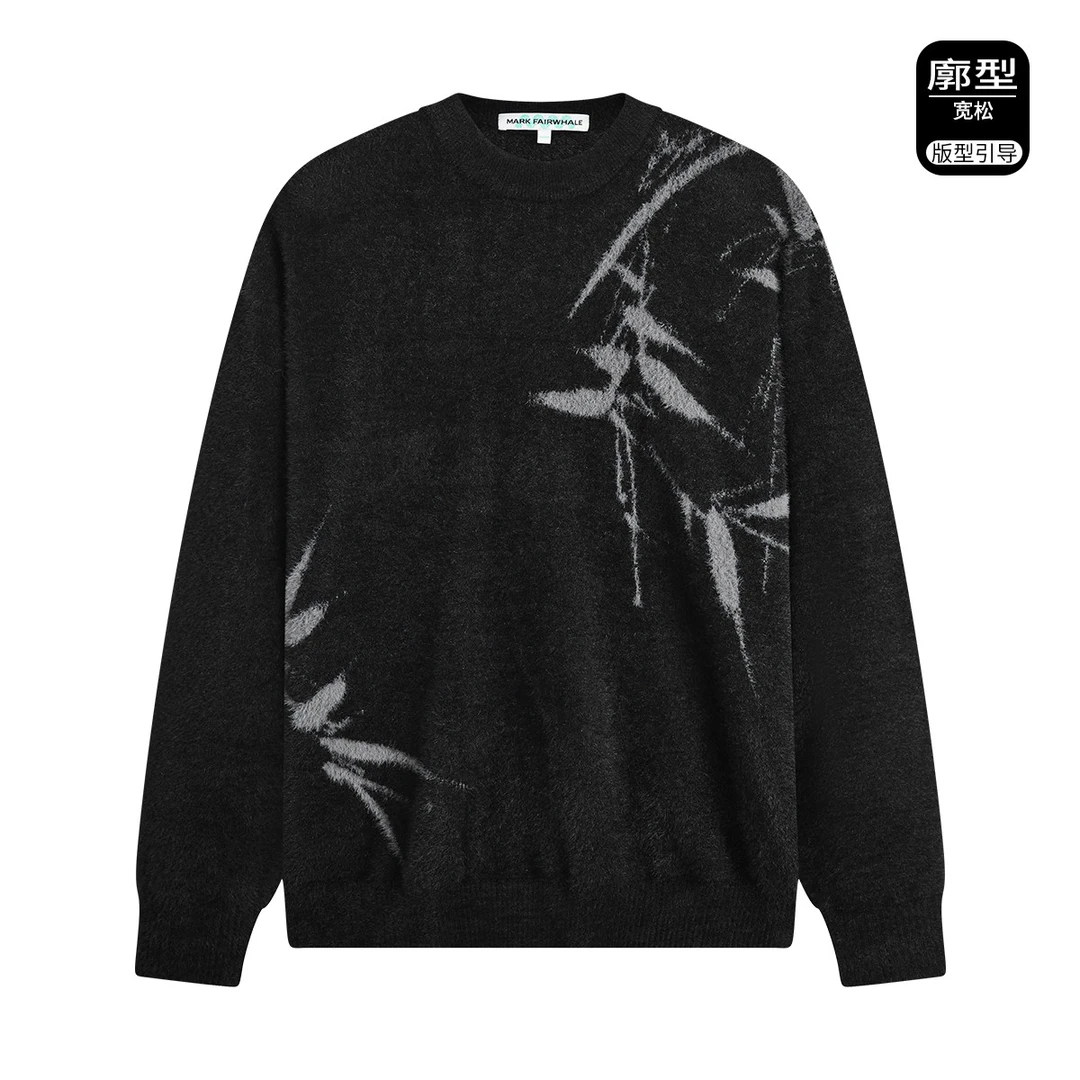 【竹叶提花】马克华菲24秋冬圆领仿貂毛宽松保暖潮流男士休闲毛衫