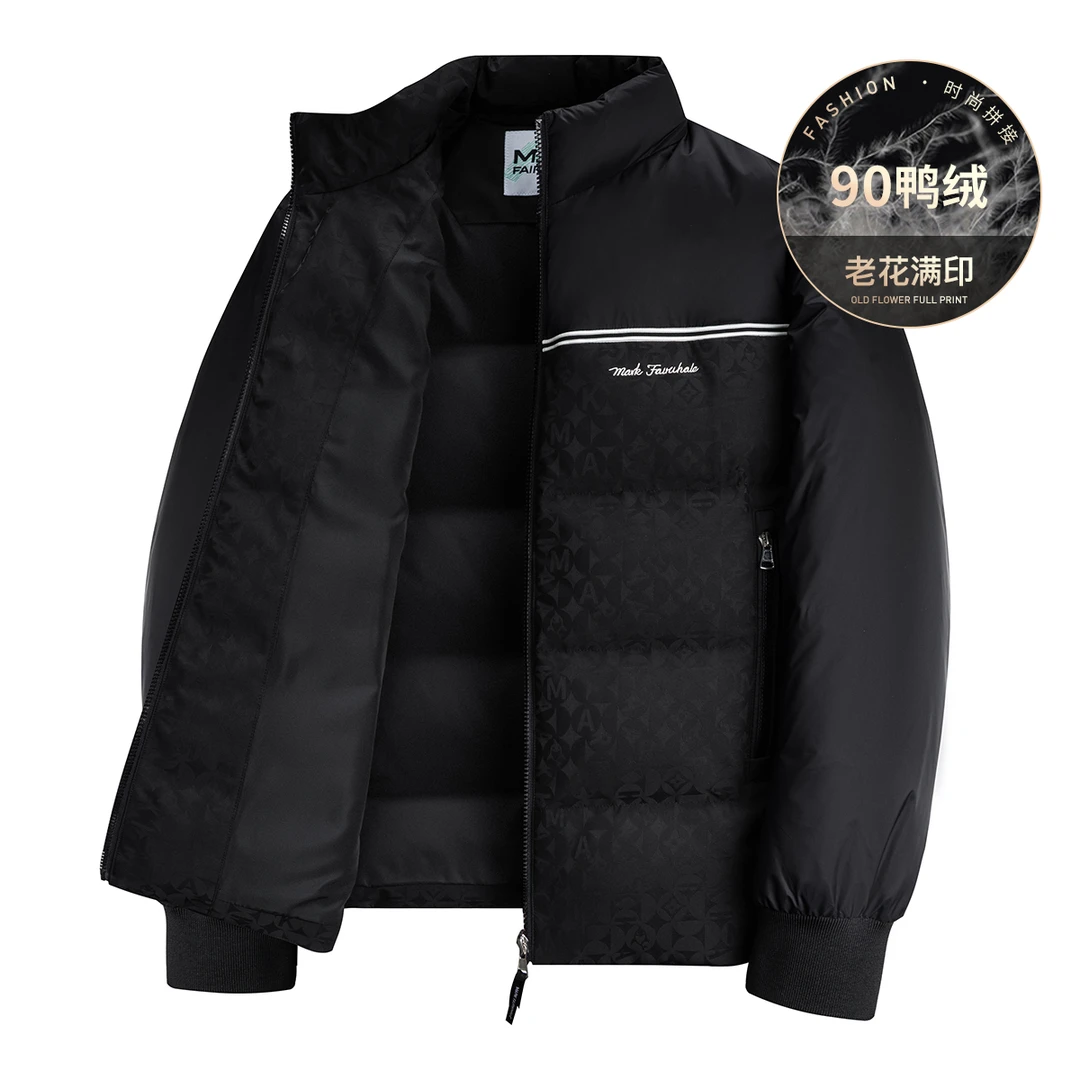 【90%鸭绒】马克华菲24冬季时尚立领保暖满印加厚男士羽绒服外套