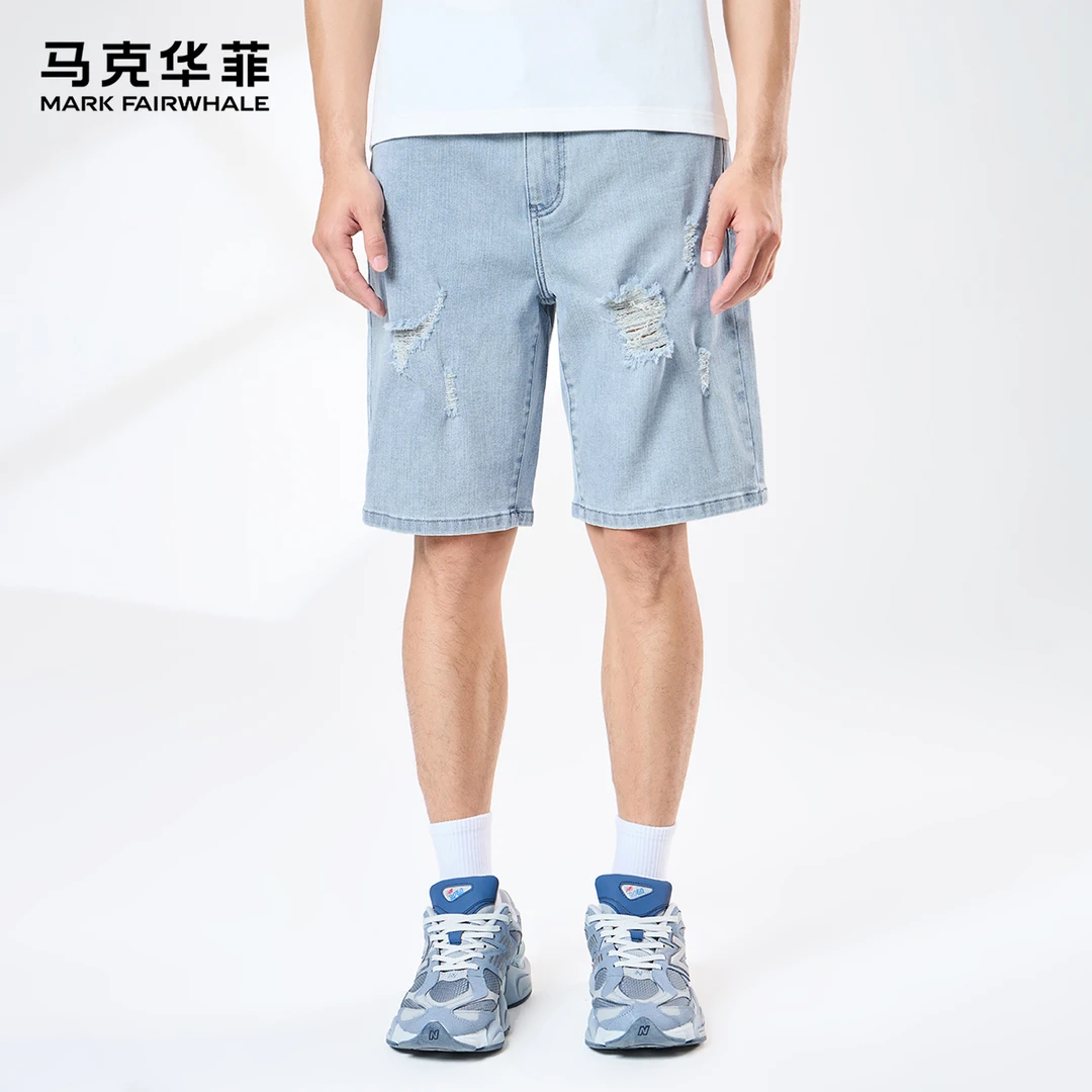 【潮酷破洞+刺绣口袋】马克华菲宽松亲肤水洗2024夏季男士牛仔短裤