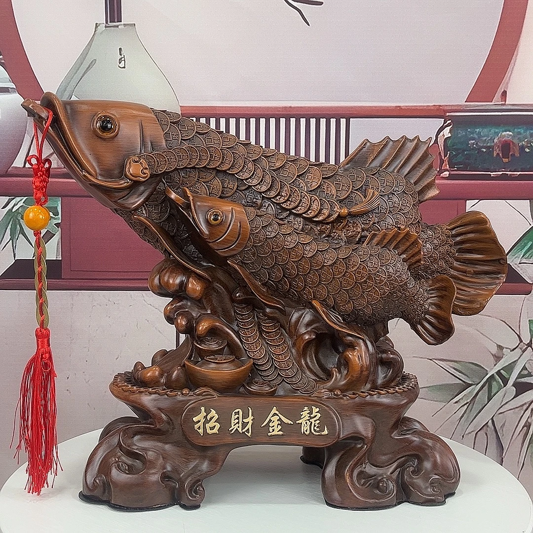招财金龙双鱼摆件玄关客厅高档大摆件店铺开业高端礼品长43高32cm
