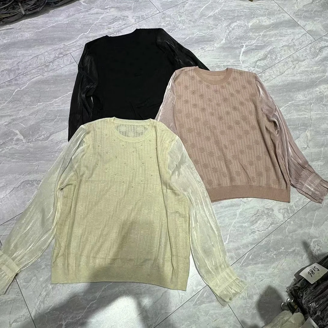 9522 高品质面料秋款大码女装针织纱袖上衣