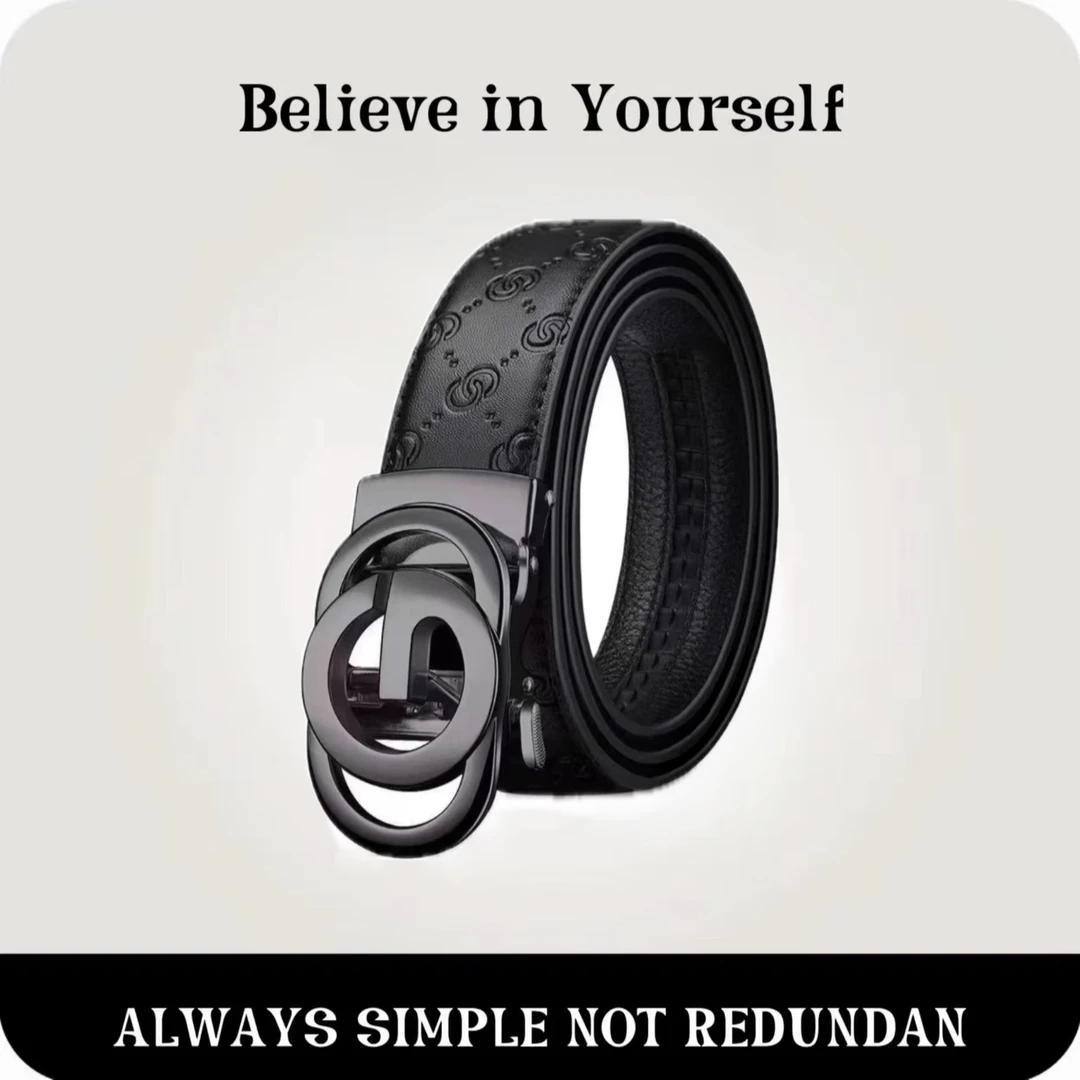 男士皮带商务休闲百搭字母黑色GG无牙自动扣内穿式腰带