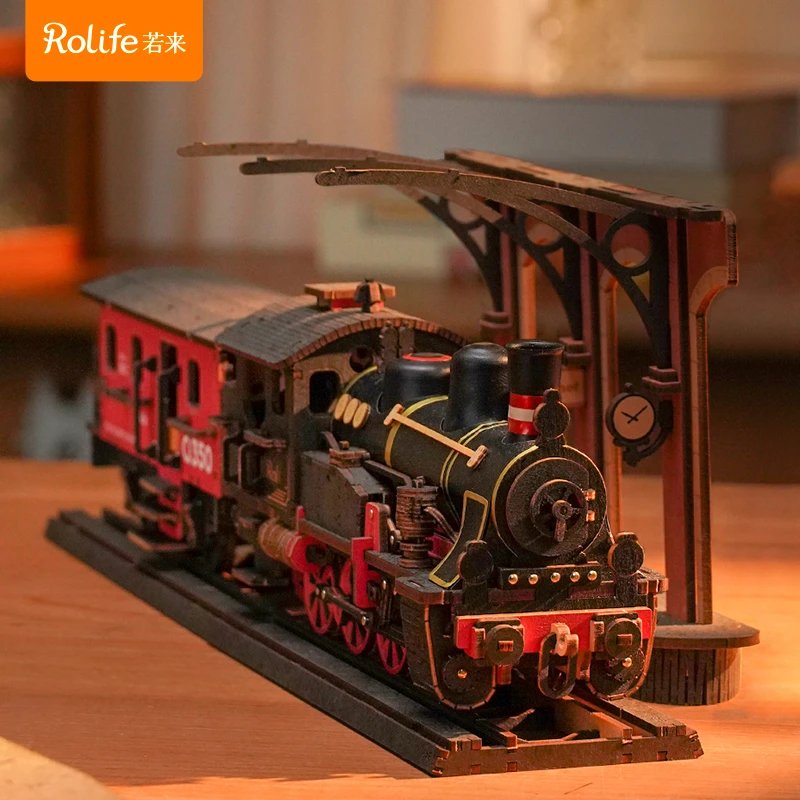 【350蒸汽火车木制】若来造物集系列木质拼装玩具模型火车头创意