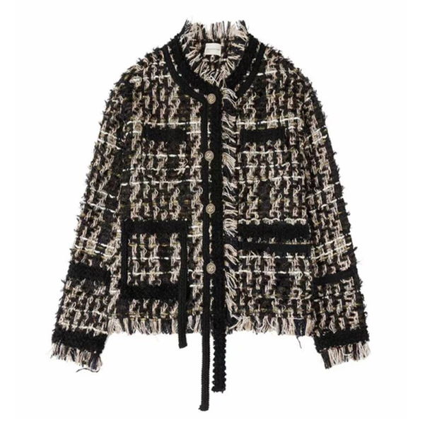 【独设专属】时尚高端气质设计感休闲黑白流苏小香风外套28181