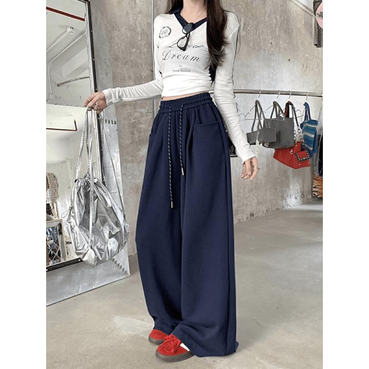 休闲裤女2024新款高腰宽松阔腿裤显瘦垂感高级感运动裤子