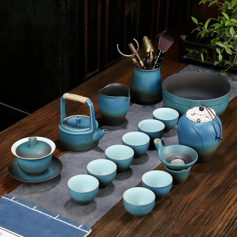 粗陶茶具套装家用客厅办公室日式复古陶瓷整套功夫泡茶壶盖碗茶杯