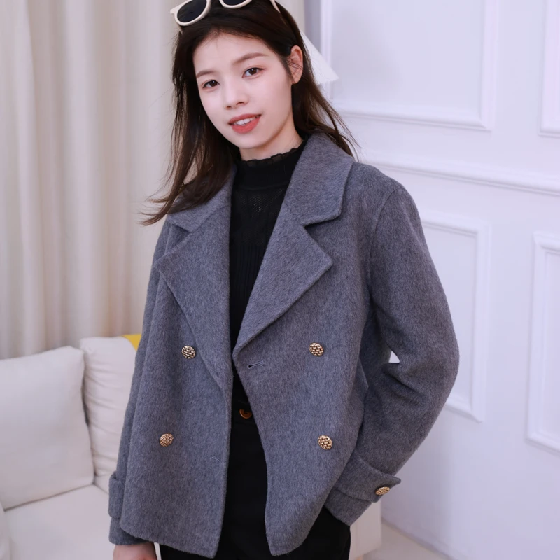 双面羊毛大衣女士短款小个子羊毛呢子西装领毛呢外套气质时尚百搭