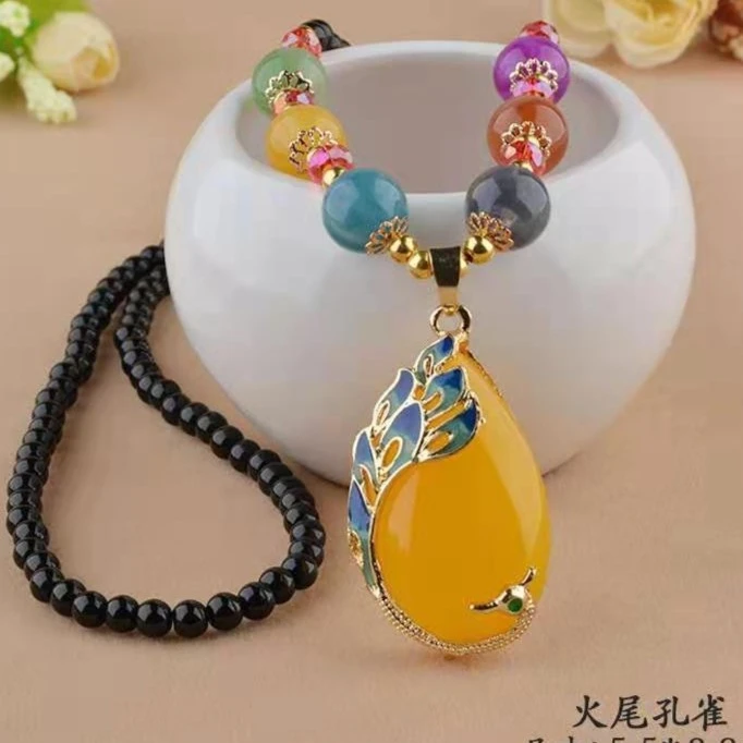 【晶晶宠粉】项链 气质白色蓝色时尚百搭复古孔雀民族风