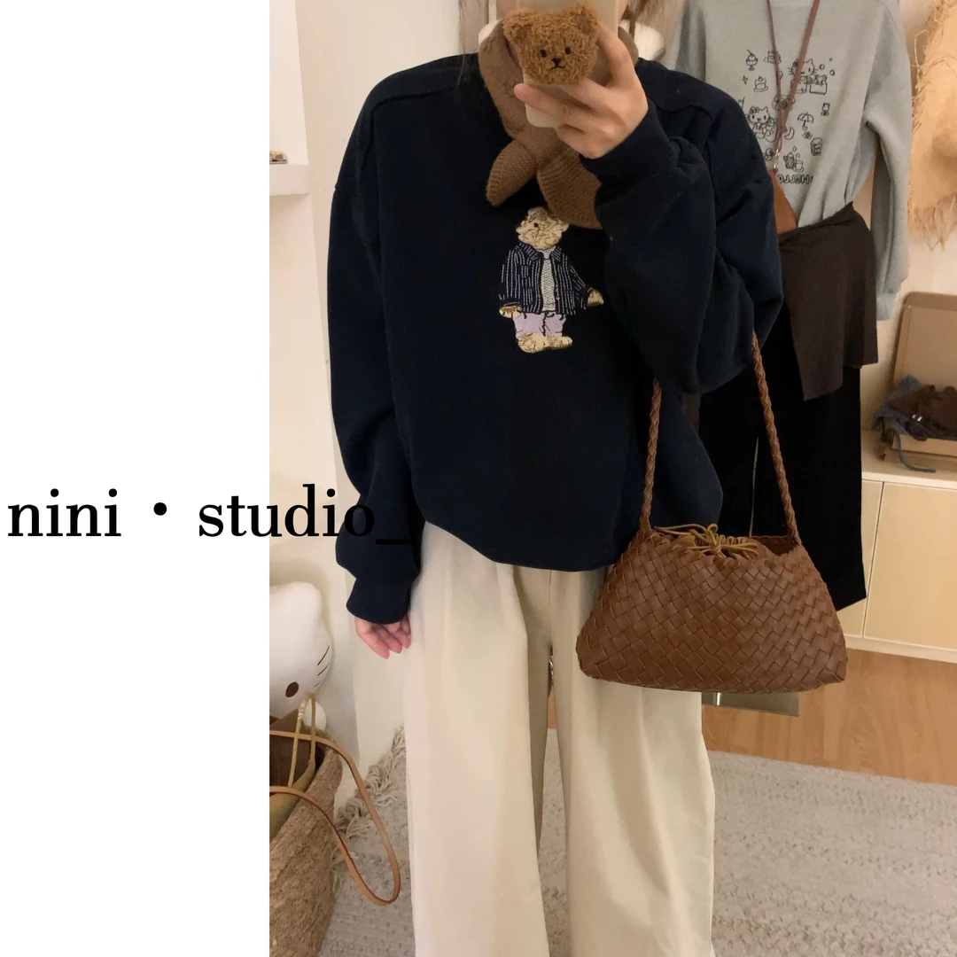 nini·大牌刺绣小熊韩系高级感氛围ins风宽松卫衣
