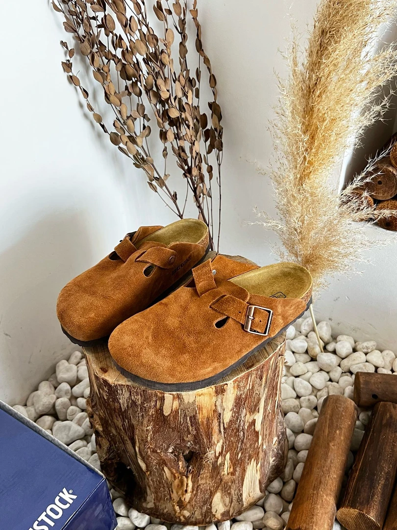 【桑坡多金】勃肯半包拖鞋 平底牛皮鞋子时尚软木增高懒人鞋透气