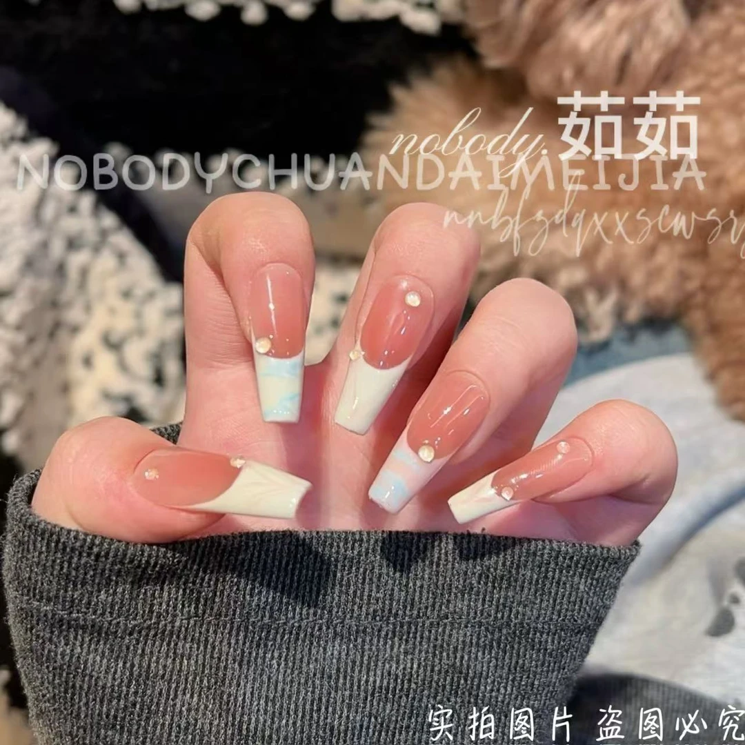 茹茹手工美甲#{水色甜茶}甜美系珠珠 纯手工穿戴美甲