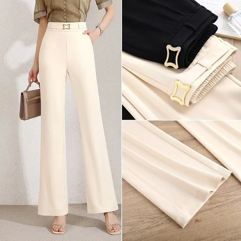 微喇休闲裤女2024春夏新款高腰显瘦垂感百搭气质直筒阔腿裤23065#