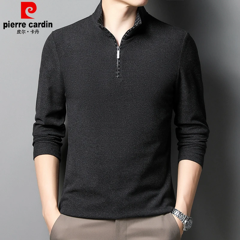 皮尔卡丹冬加厚男士德绒卫衣半拉链双面绒立领长袖t恤保暖打底衫