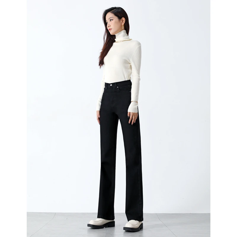 微喇叭牛仔裤女黑色高腰垂感2025春夏新款修身显瘦时尚百搭外穿