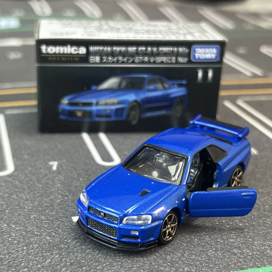 多美卡tomy黑盒11号日产尼桑GTR R34跑车蓝色合金车模型车